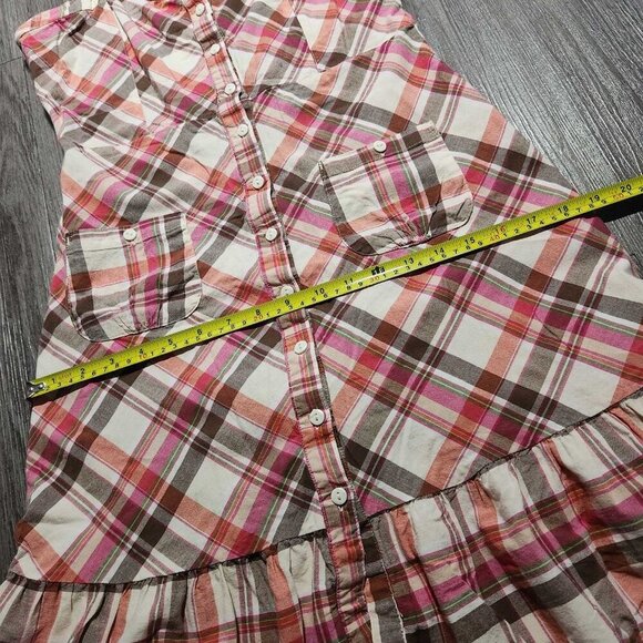 Vintage cute Y2K pink and brown plaid sweetheart midi dress with ruffles - Picture 14 of 14